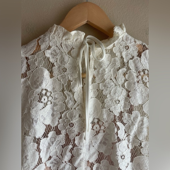 WAYF Women White Lace Blouse Floral Size XS Long Sleeve - Picture 11 of 16